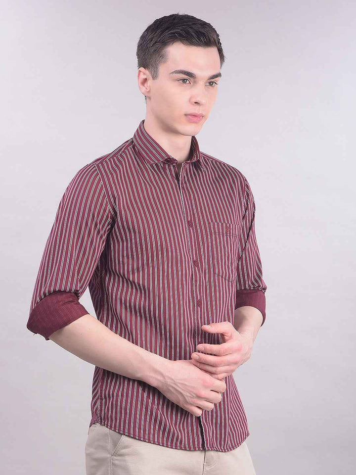 Maroon Vertical Stripes Shirt