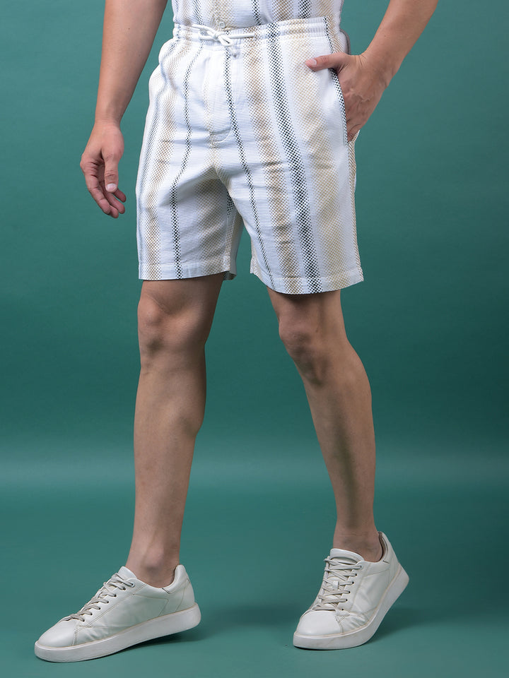Beige Vertical Stripes 100% Cotton Shorts