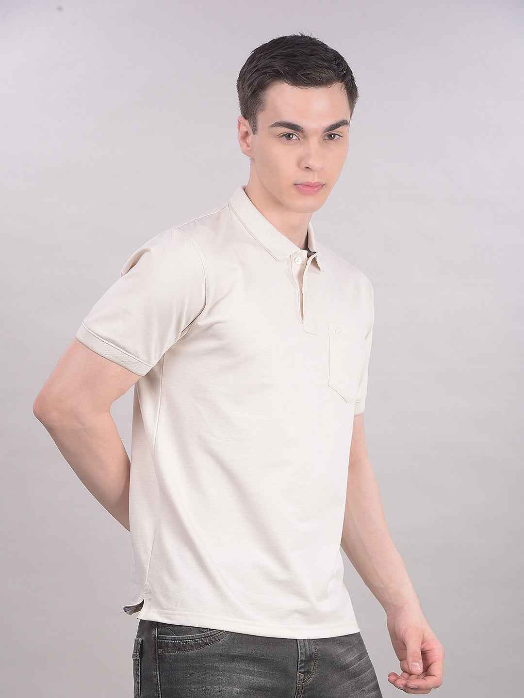 Cream Polo Neck T-Shirt