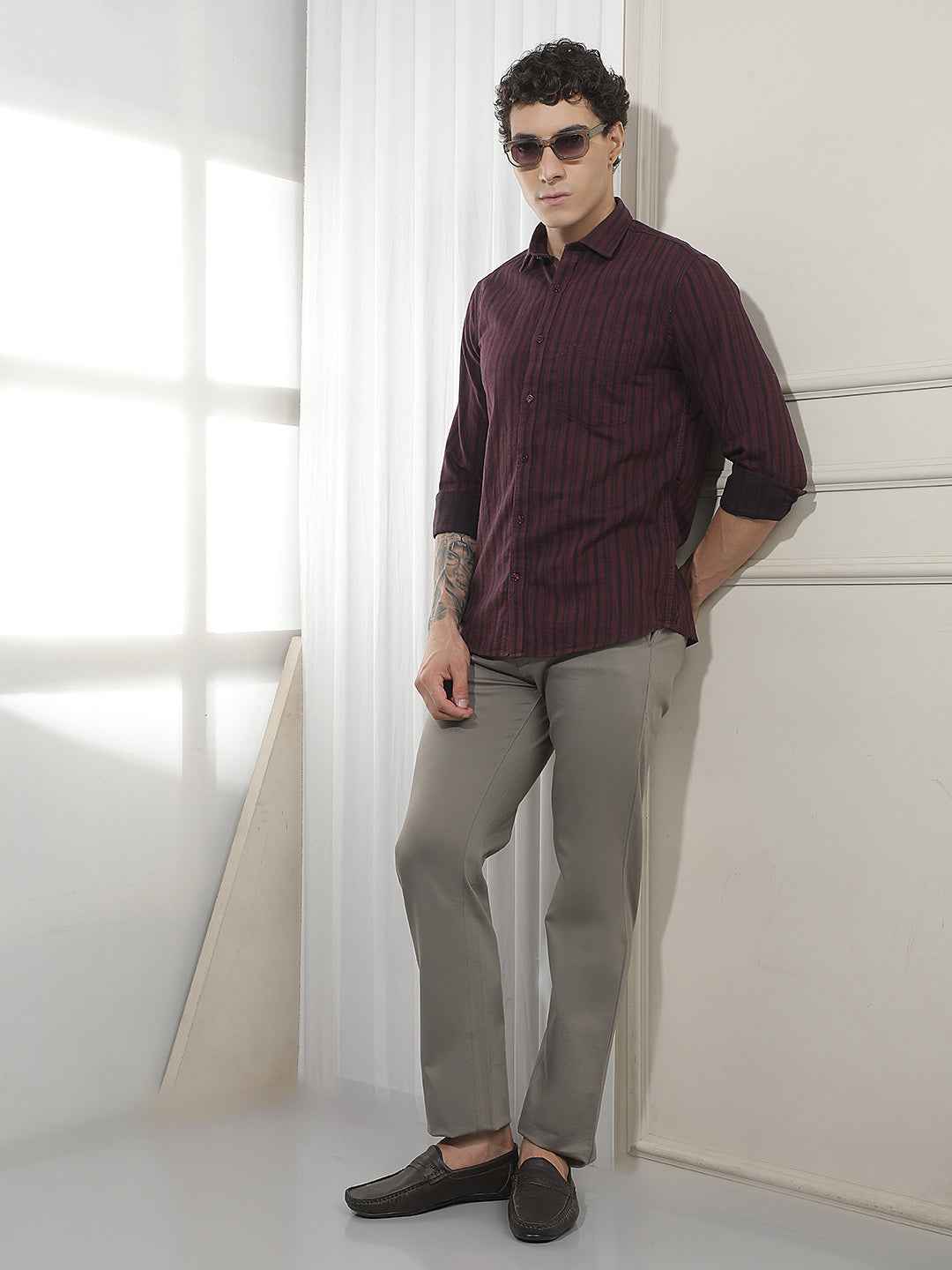 Grey Casual Cotton Trousers