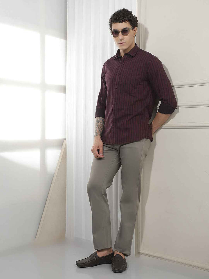 Grey Casual Cotton Trousers