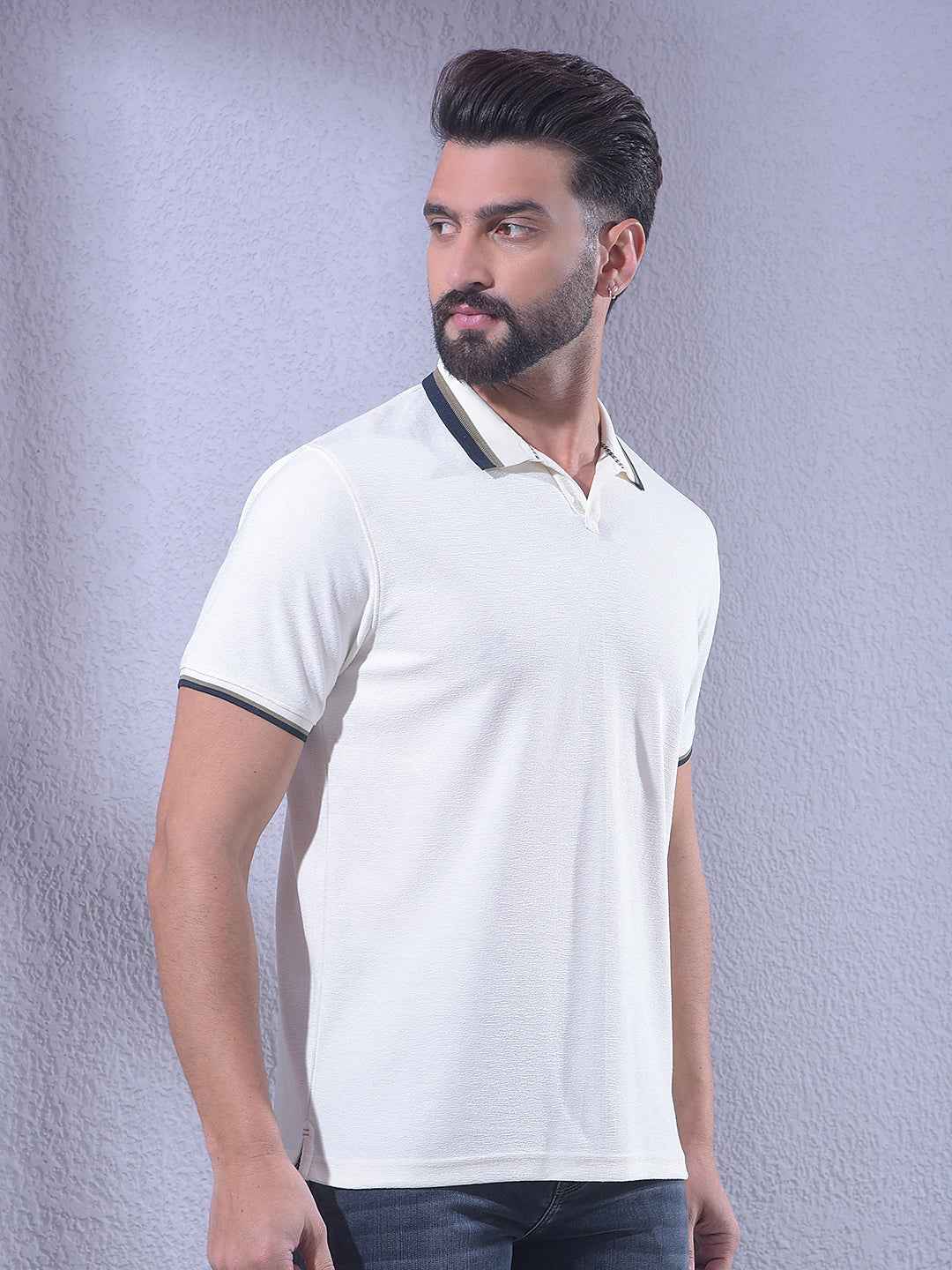Off White Polo Neck T-Shirt