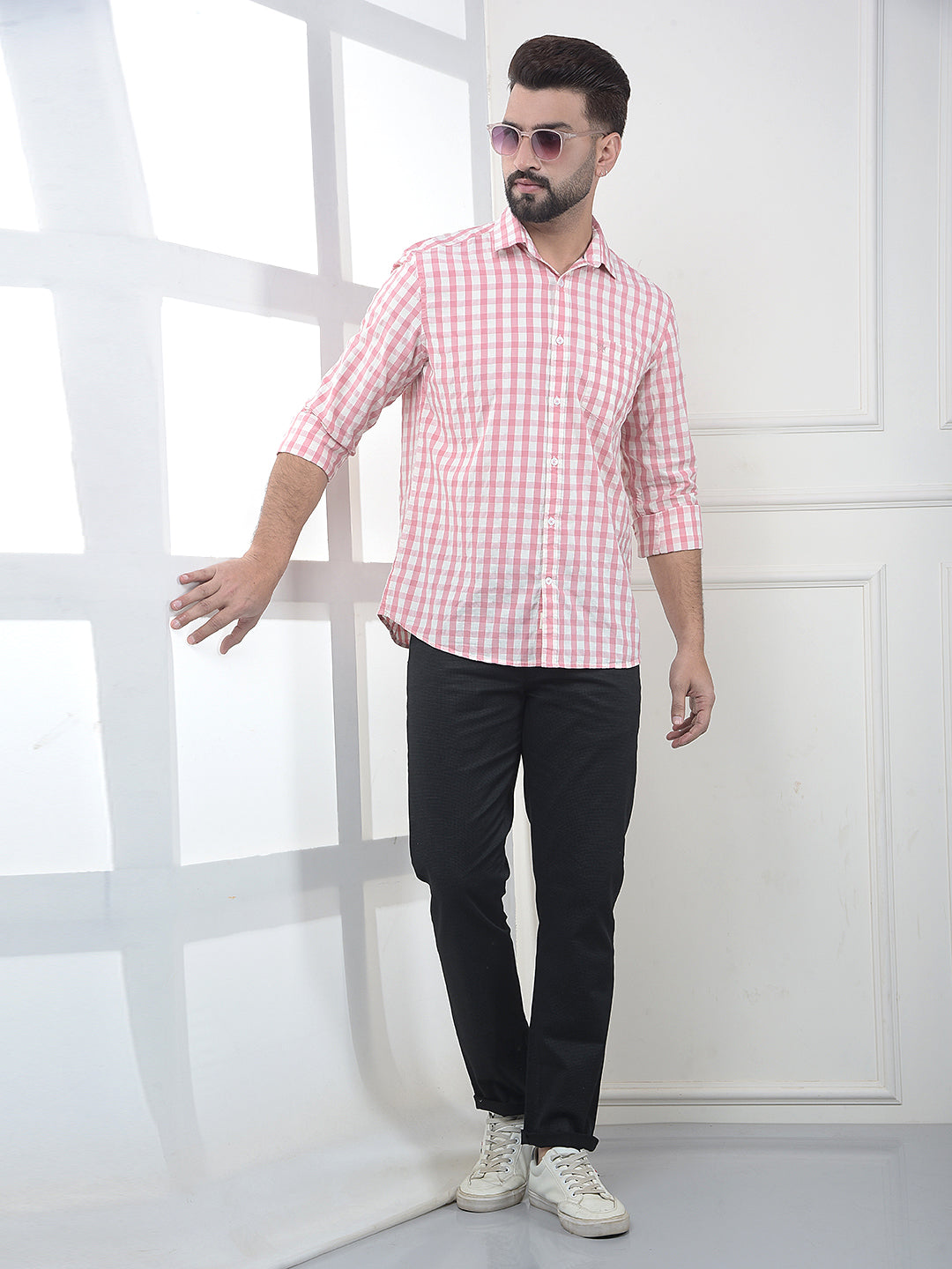 Flamingo Pink Checked 100% Cotton Shirt