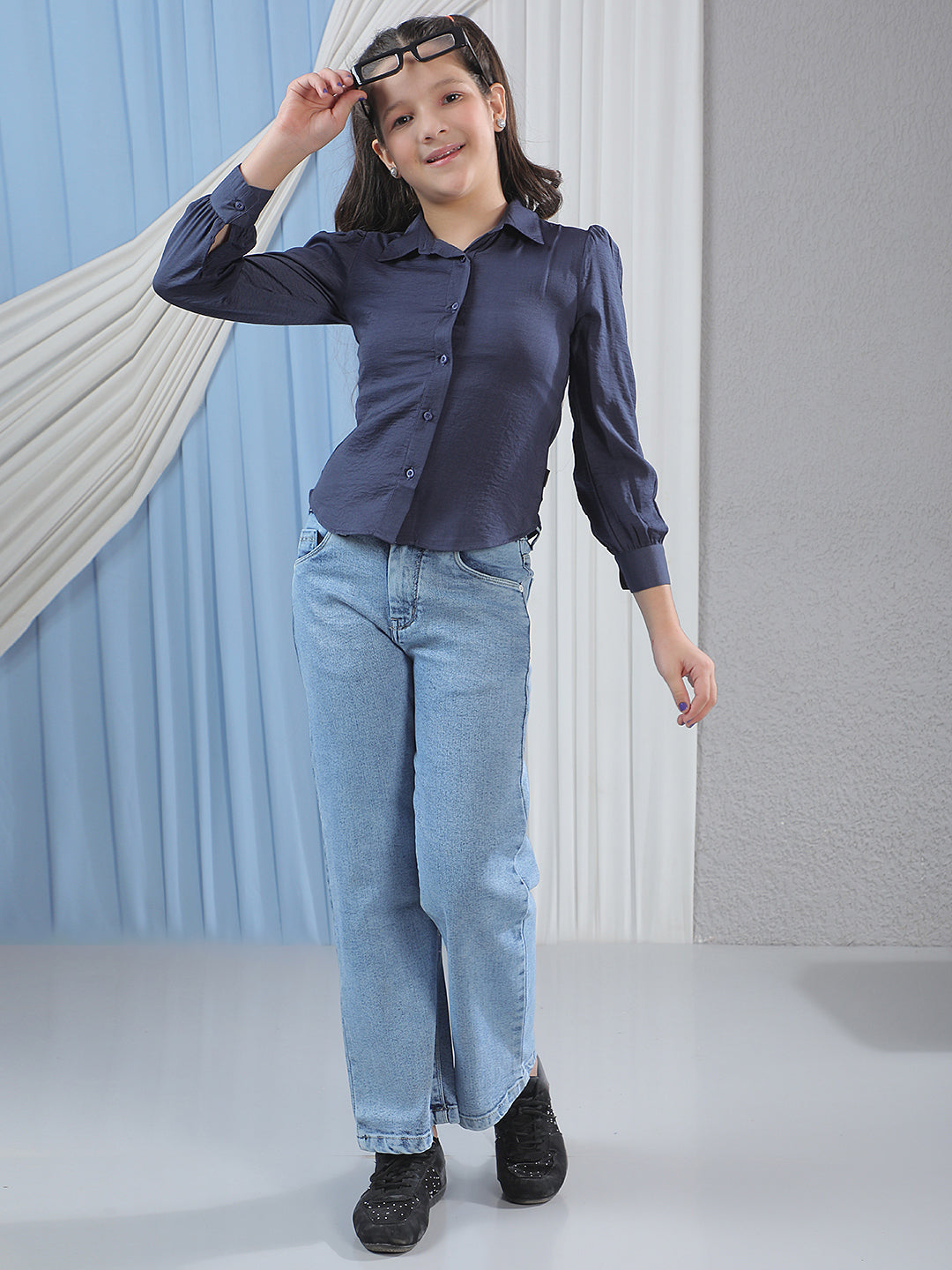 Blue Wide Leg Stretchable Jeans