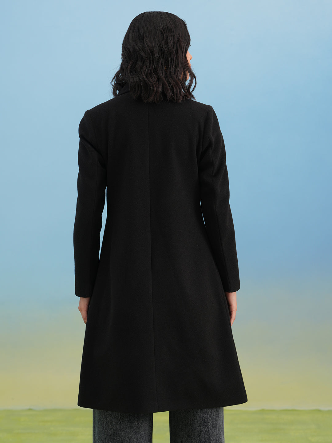 Black Notched-Lapel Over-Coat