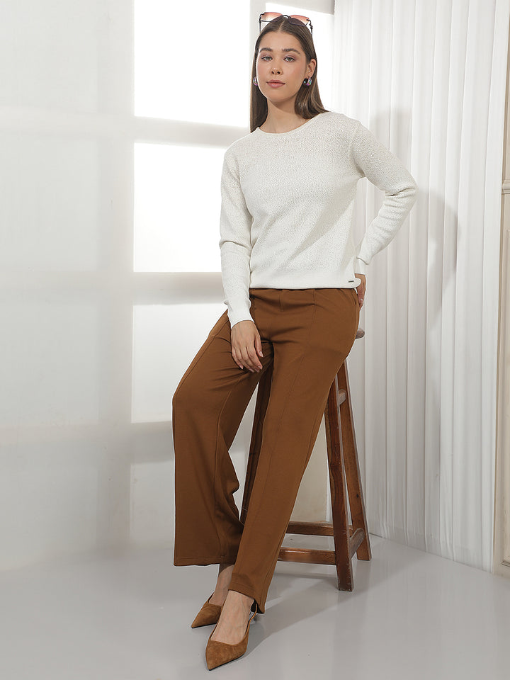 Chic Latte Beige Embellished Sweater