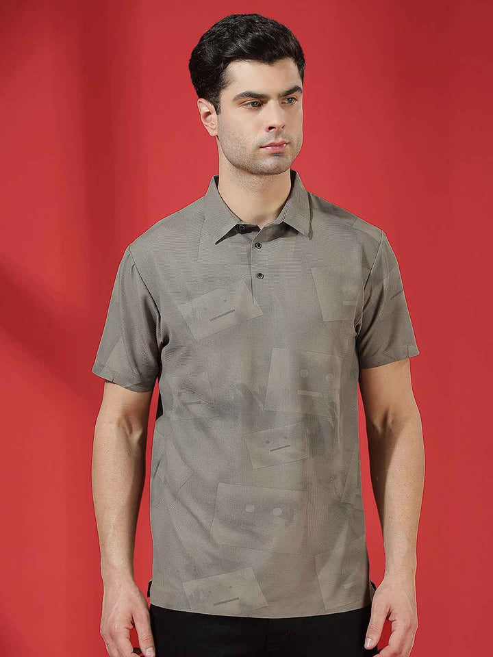 Brown Graphic Print Polo T-Shirt
