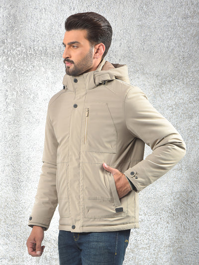 Beige Hooded Neck Puffer Jacket