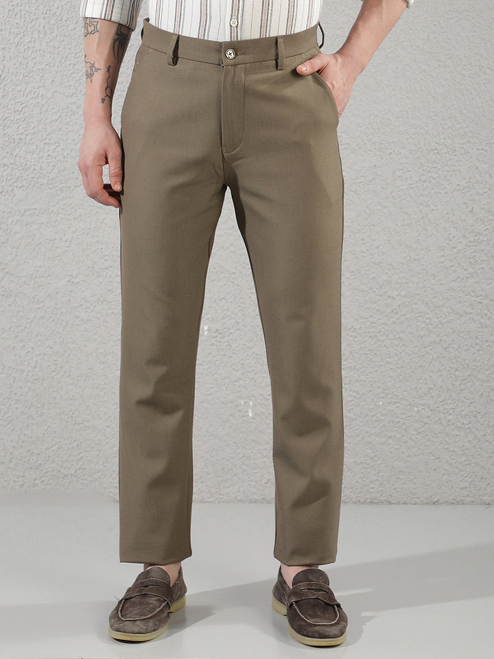 Structured Sand Beige Printed Trousers