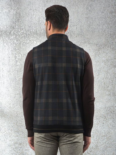 Black Checked Sleeveless Reversible Jacket