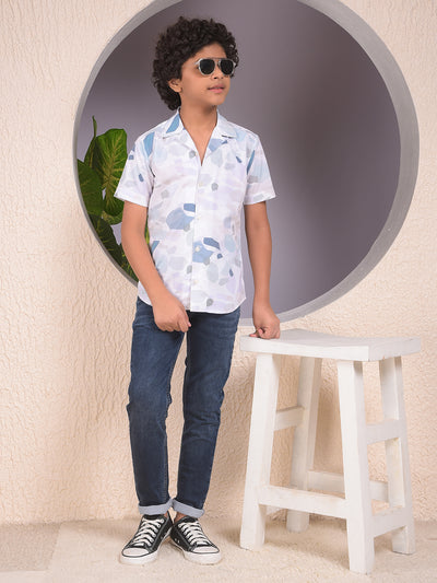 Blue Printed Resort-Collar Shirt