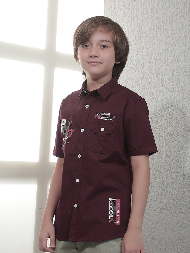 Wine Typographic Print 100% Cotton Shirt