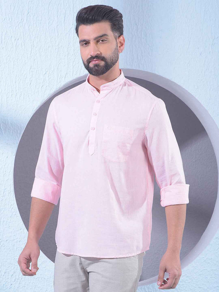 Gentle Blush Pink Linen Kurta