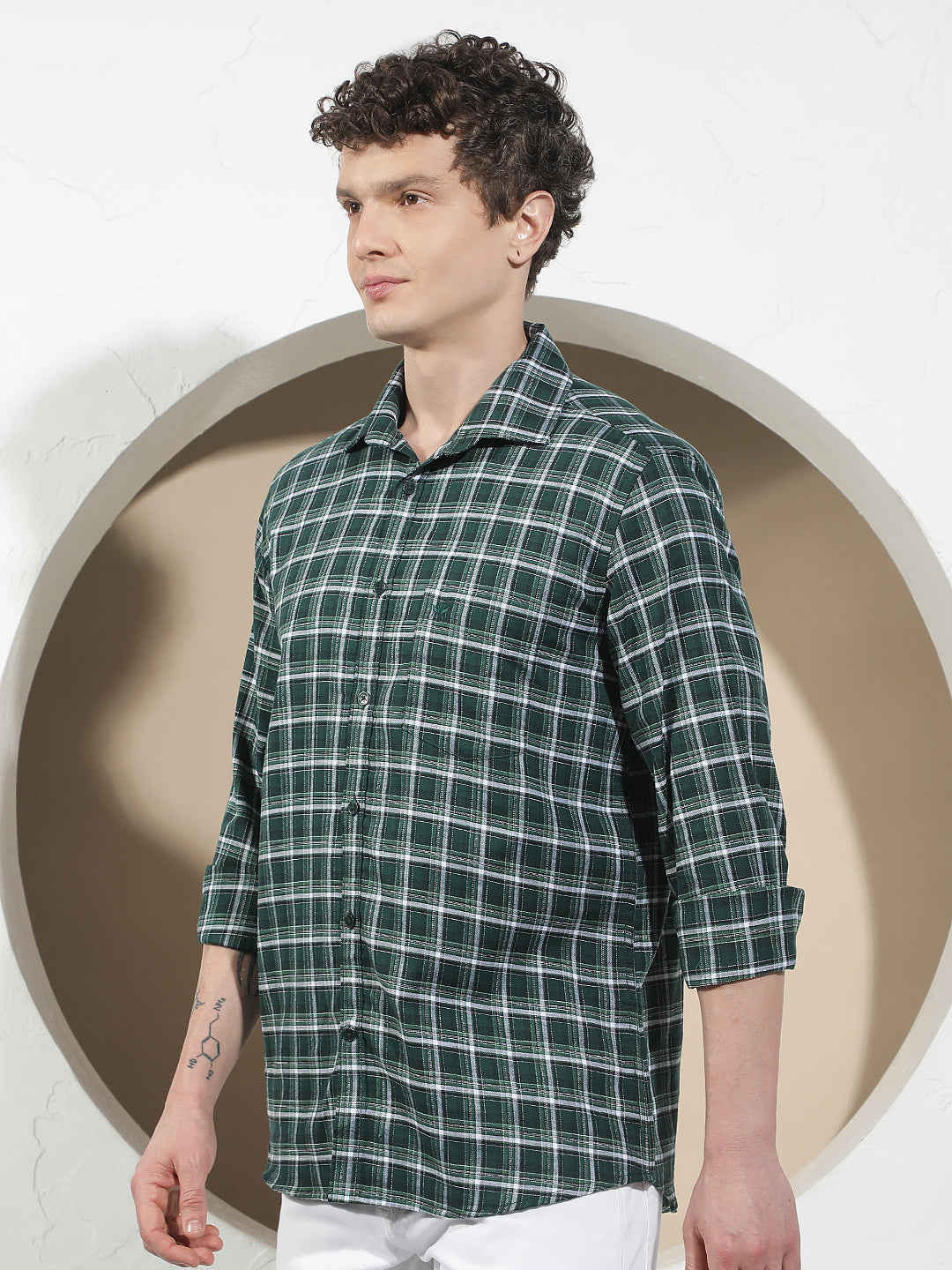 Fern Green 100% Cotton Checked Shirt