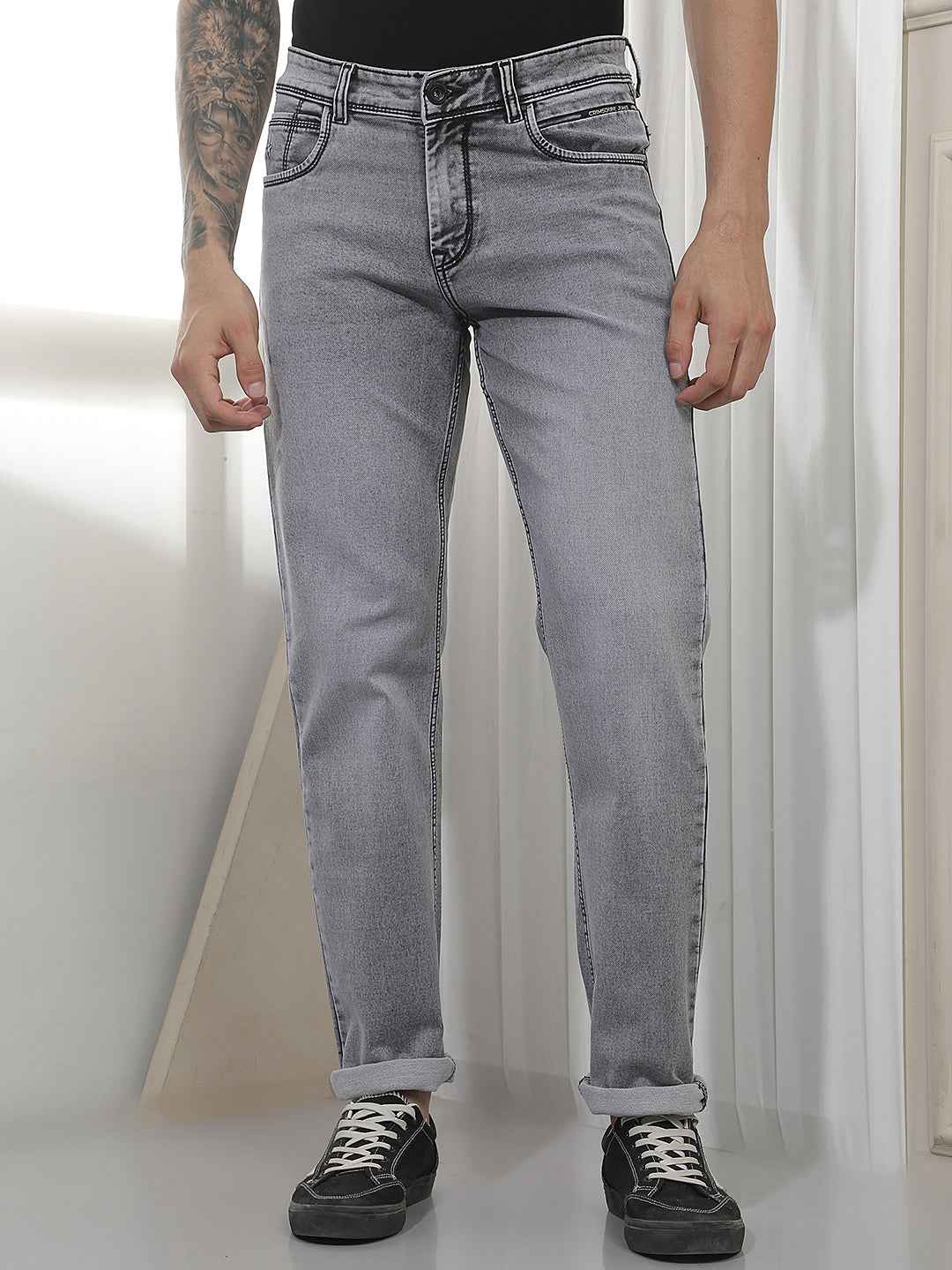 Grey Straight Casual Jeans
