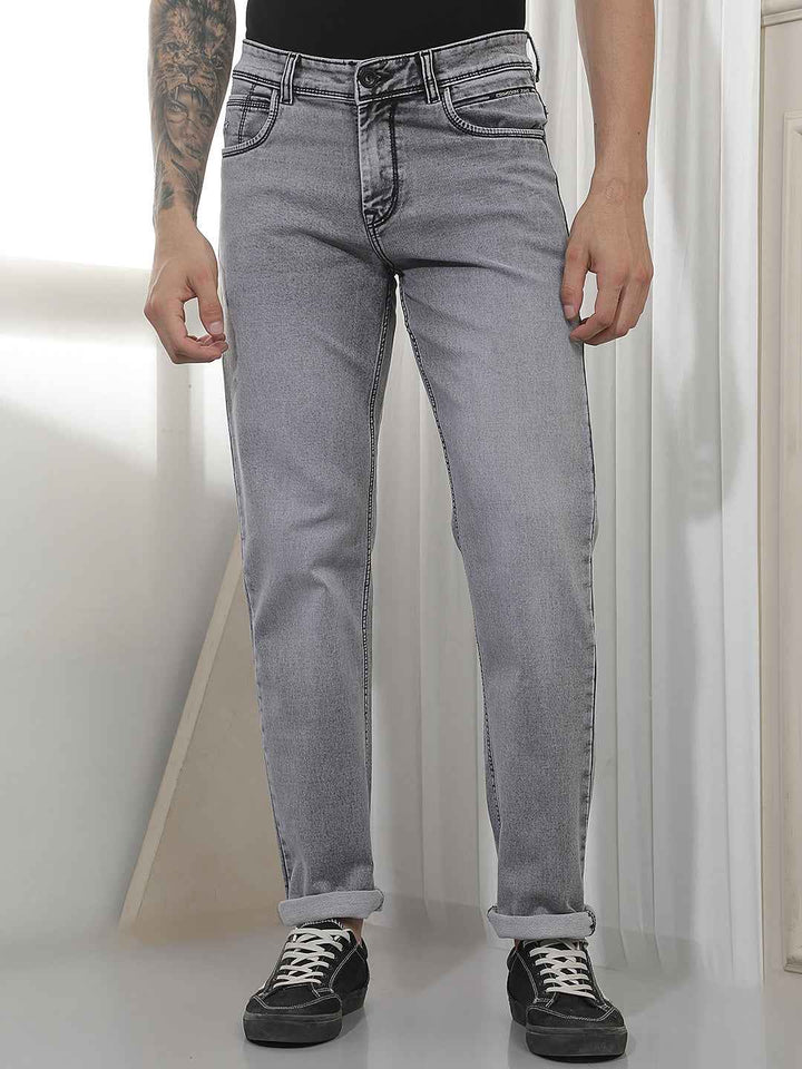 Grey Straight Casual Jeans