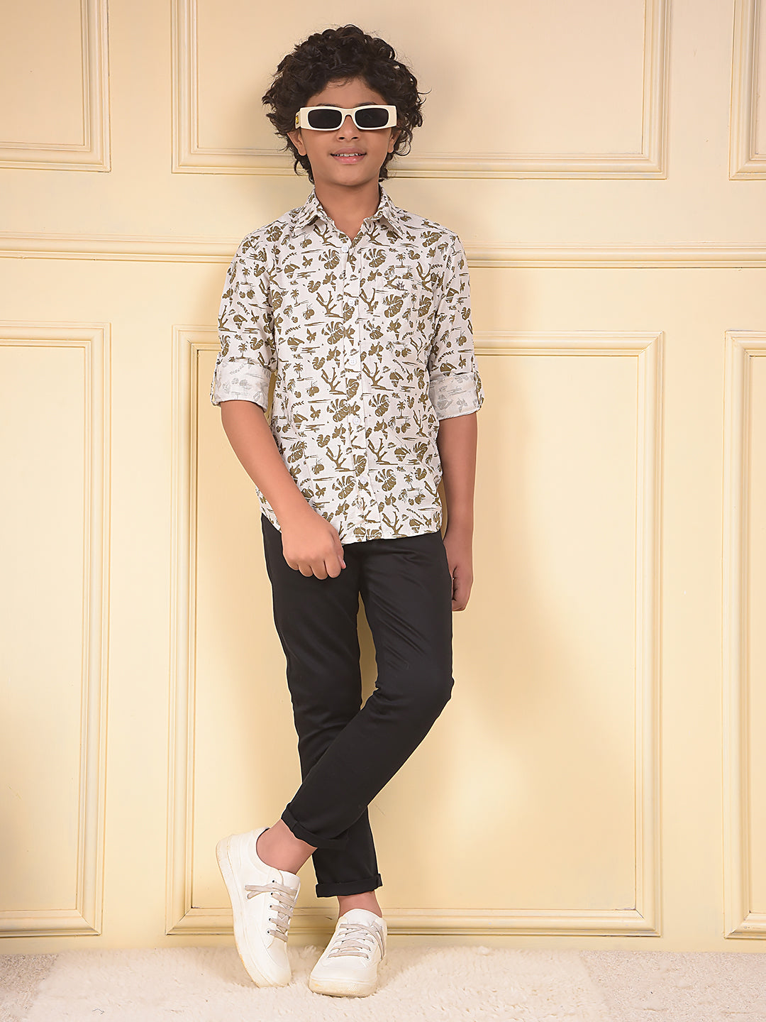 White Floral Print 100% Cotton Shirt