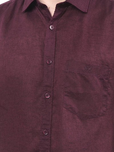 Deep Wine Textured Linen Smart Shirt