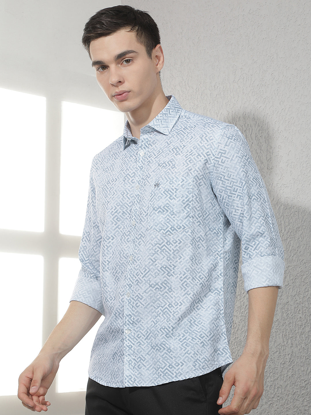 Sky Blue Abstract Print Shirt