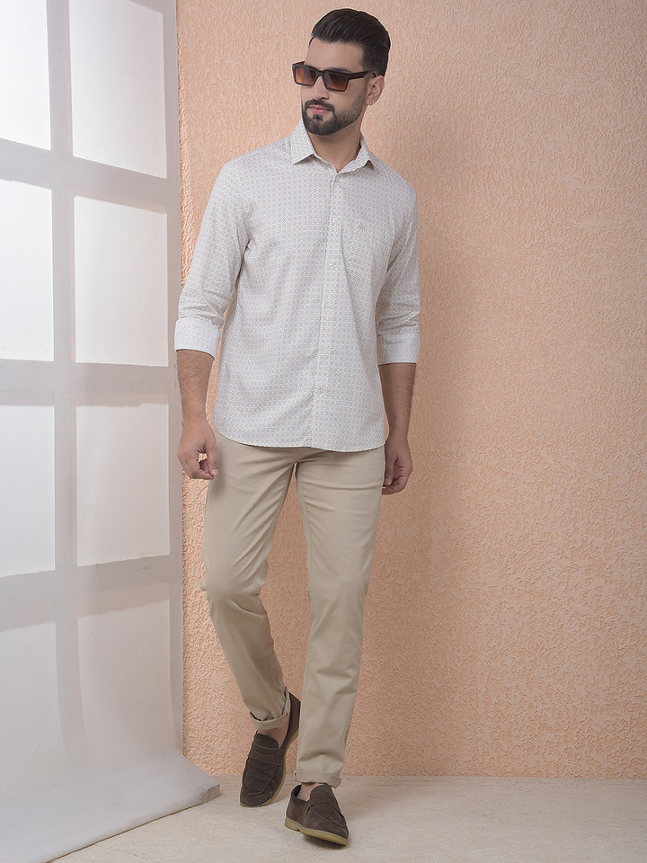 Beige Printed Modal Shirt