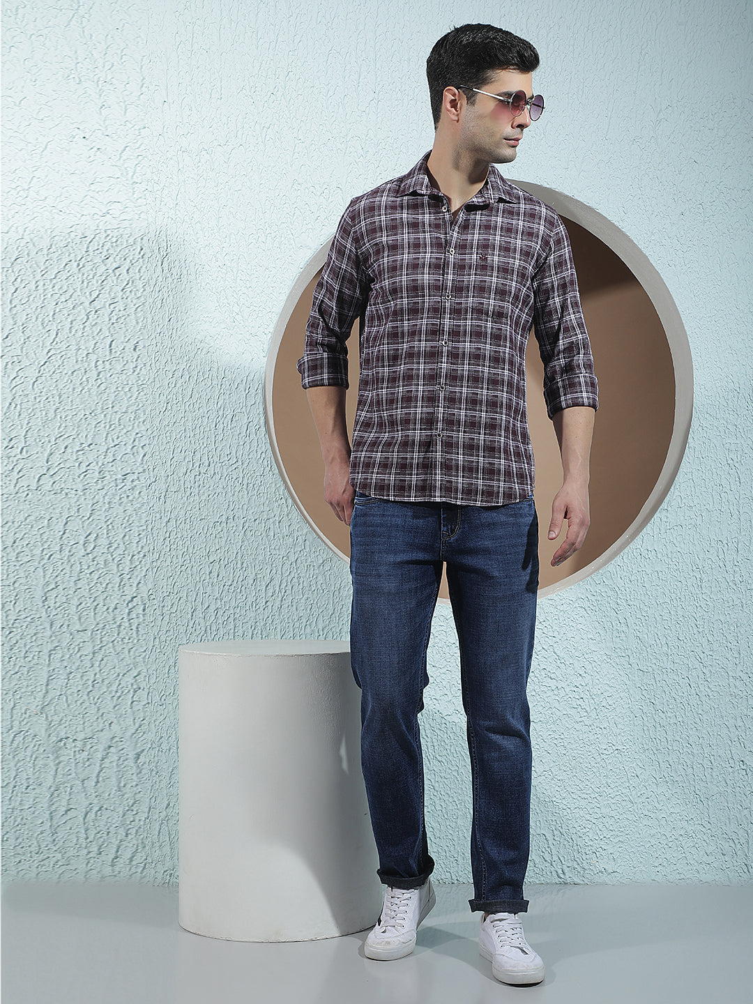 Wine 100% Cotton Checked Shirt