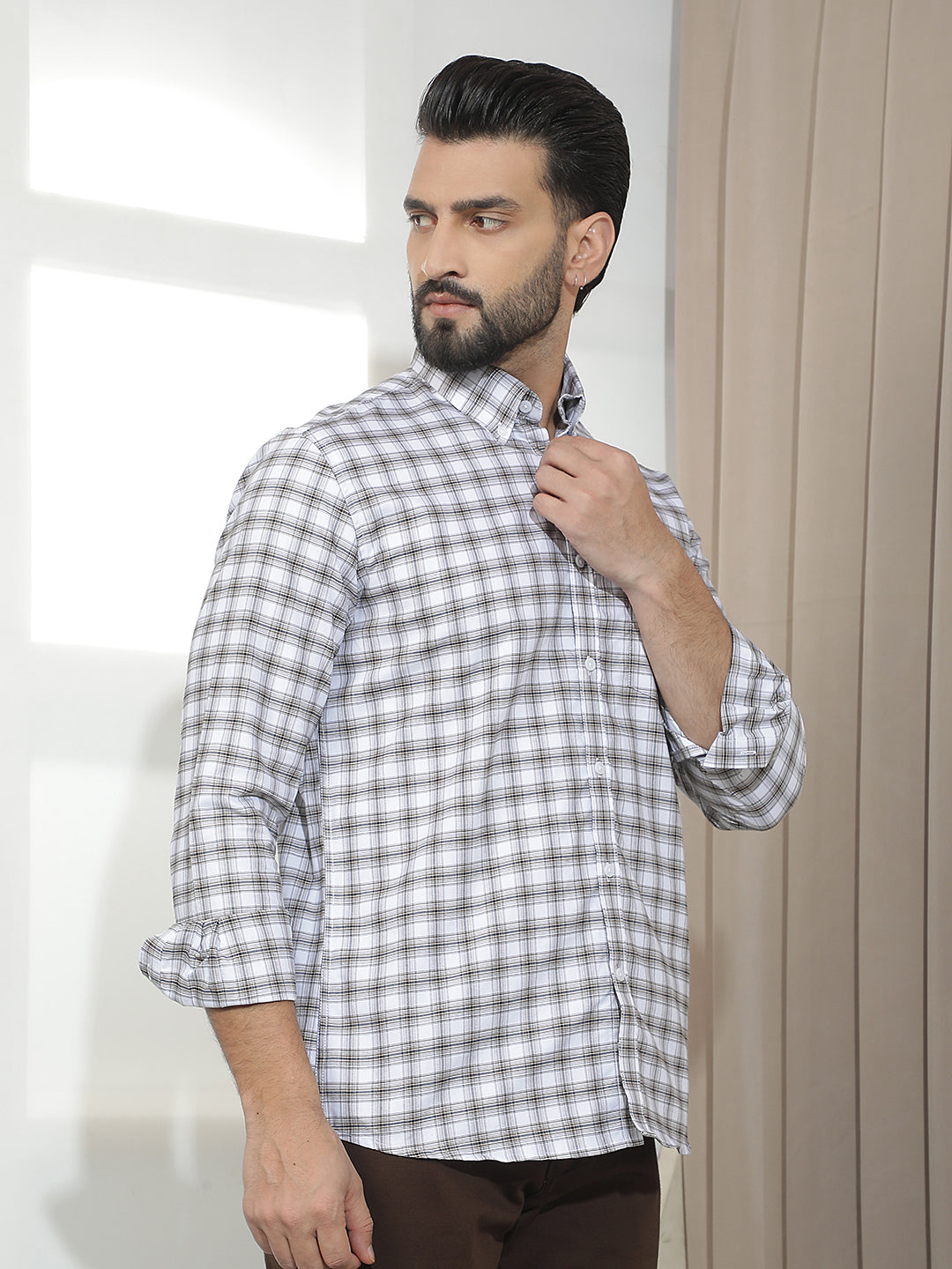 White 100% Cotton Checked Shirt