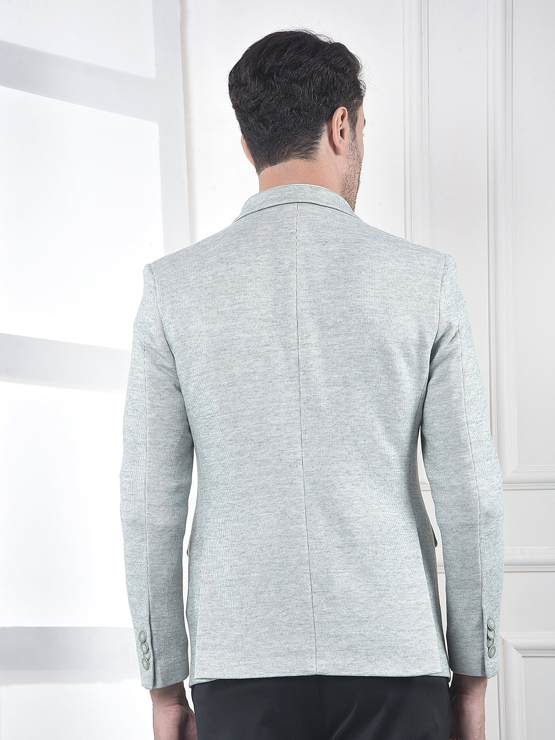 Green Notched Lapel Single-Breasted Blazer