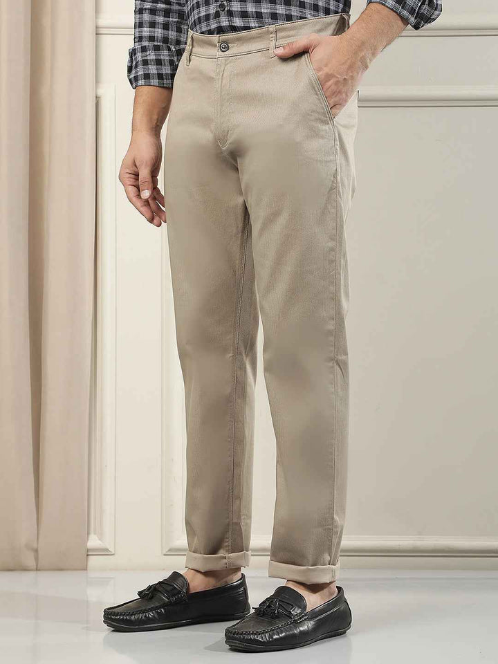 Khaki Beige Printed Trousers