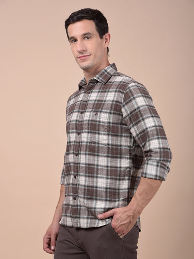 Brown Checked 100% Cotton Shirt