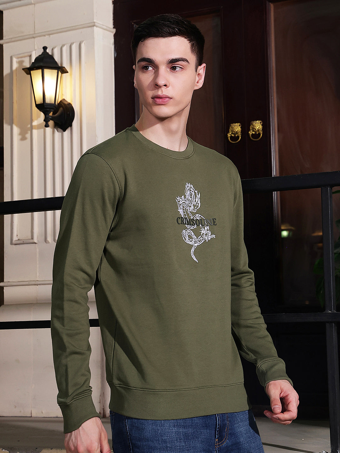 Olive Graphic Print Sweatshirt