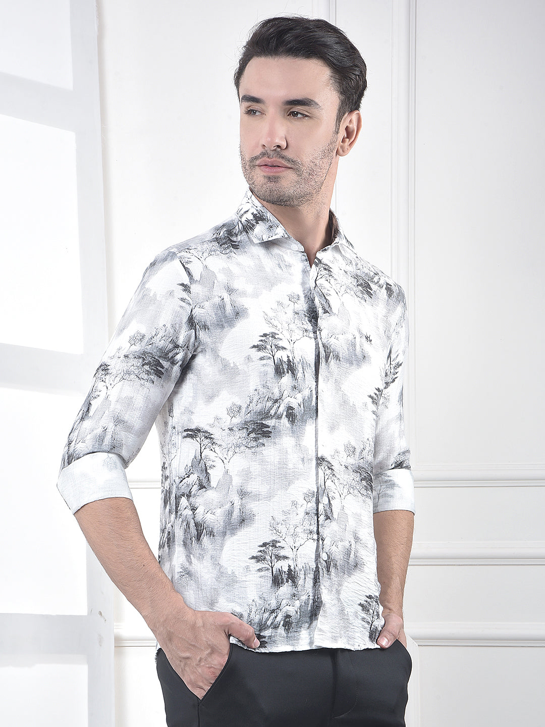 Grey Floral Print Shirt
