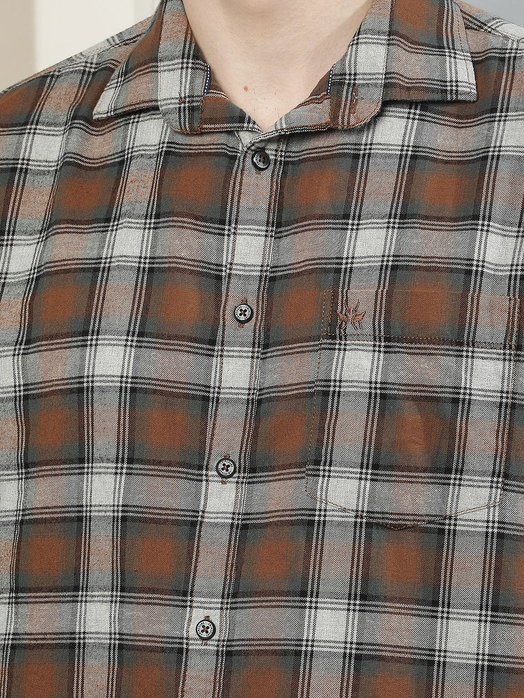 Brown Checked 100% Cotton Shirt