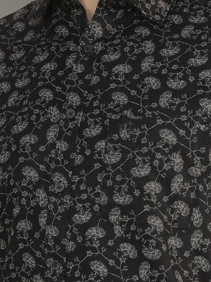 Black Floral Print Shirt