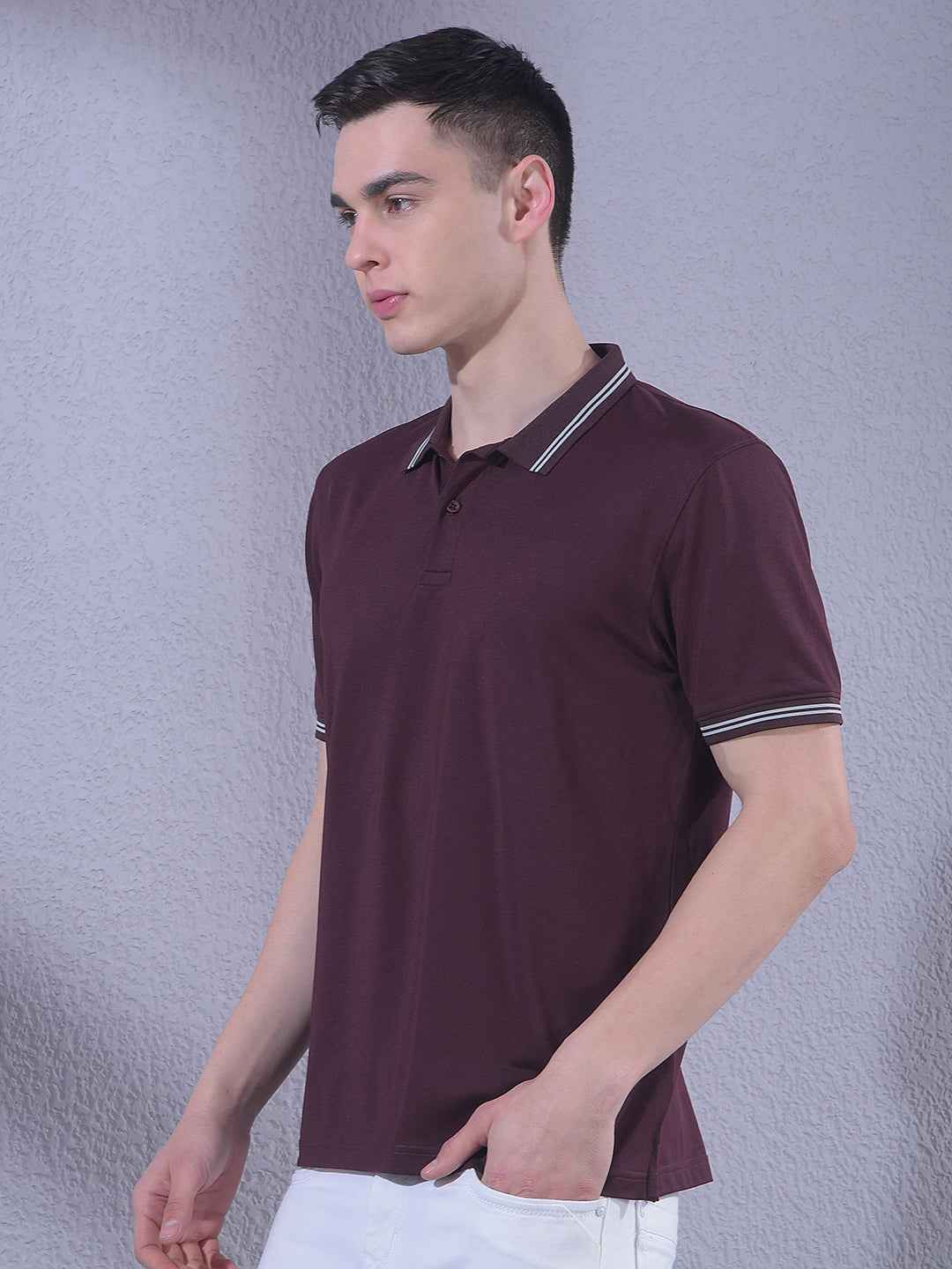 Wine Polo Neck T-Shirt