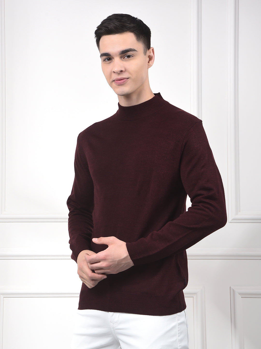 Deep Maroon Soft Acrylic Regular Textured Sweater