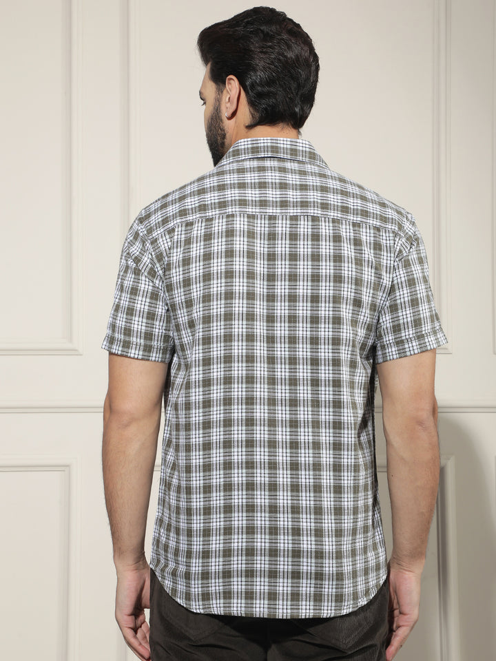 Olive Checked 100% Cotton Shirt
