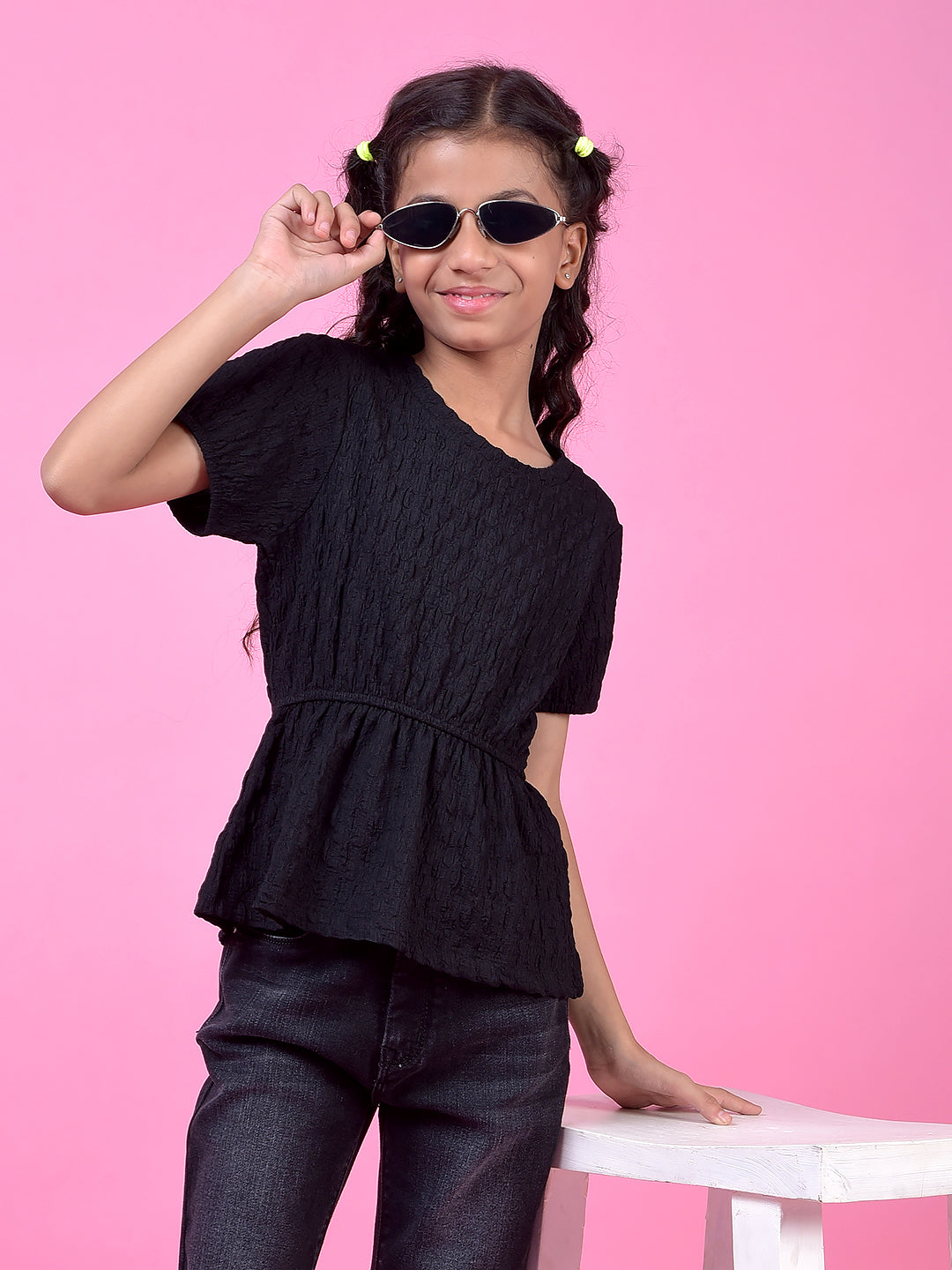 Black Printed Peplum Top