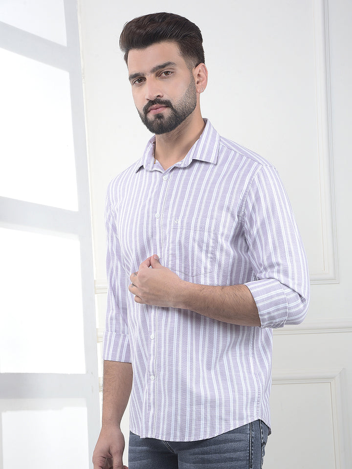 Purple Vertical Striped 100% Cotton Shirt