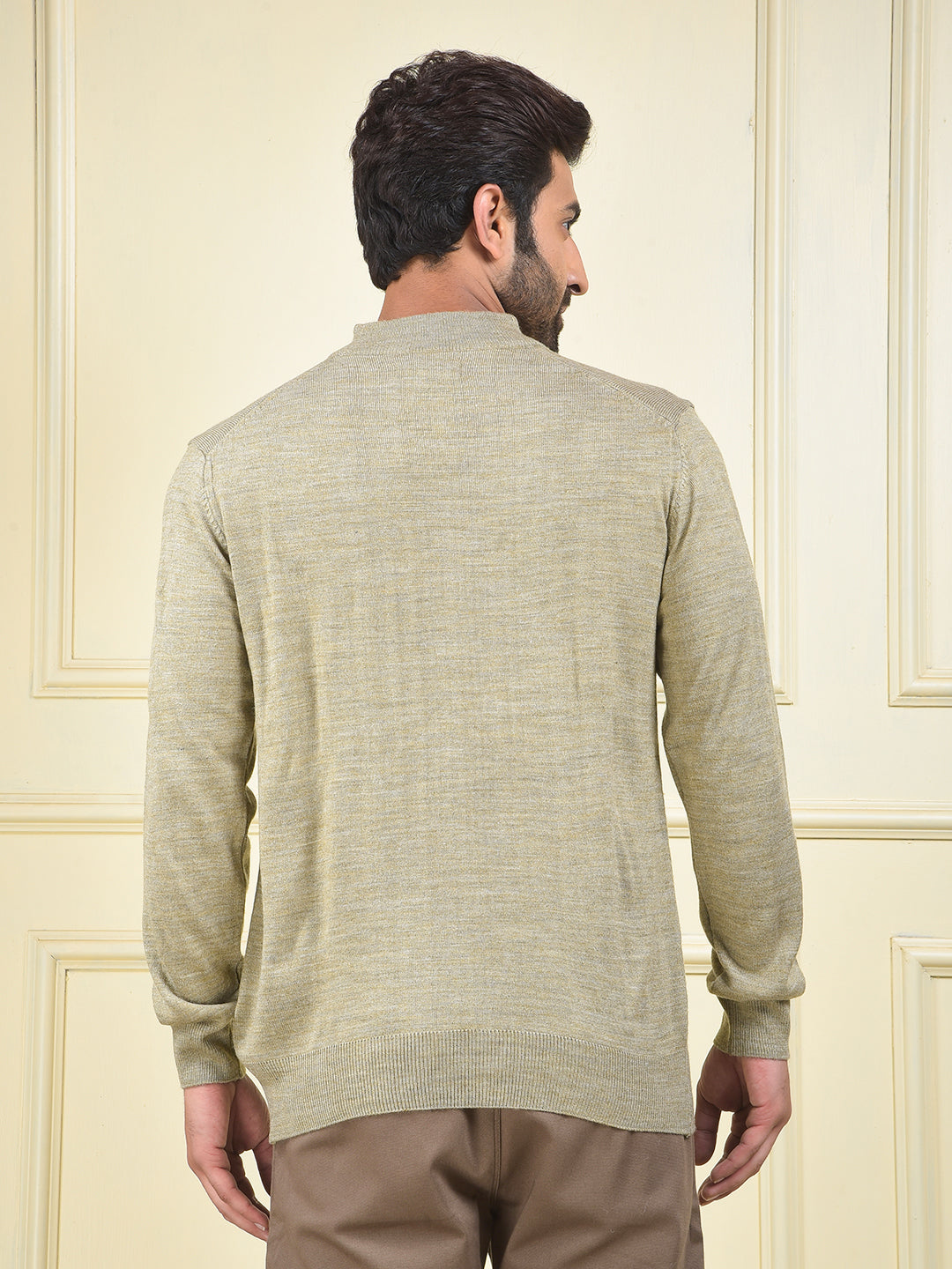 Beige High-Neck Knitted Sweater