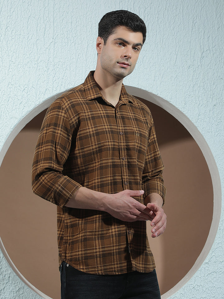 Brown Checked 100% Cotton Shirt