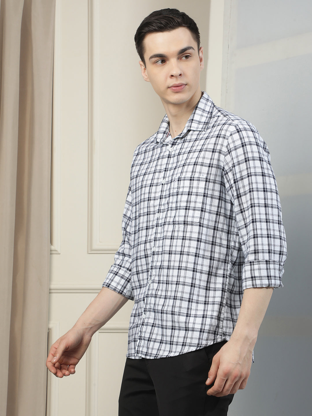 White 100% Cotton Checked Shirt