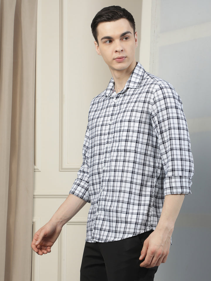 White 100% Cotton Checked Shirt