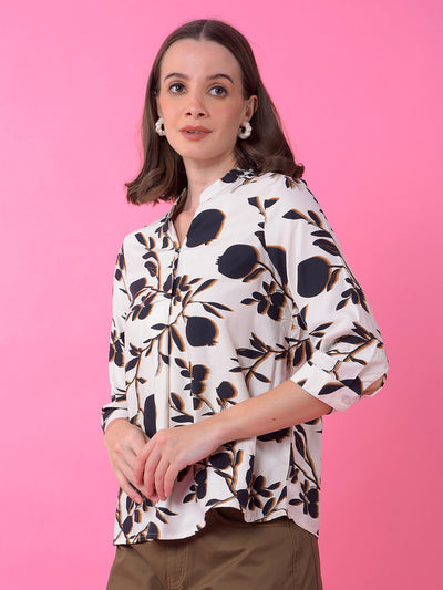 Black Floral Print V-Neck Top