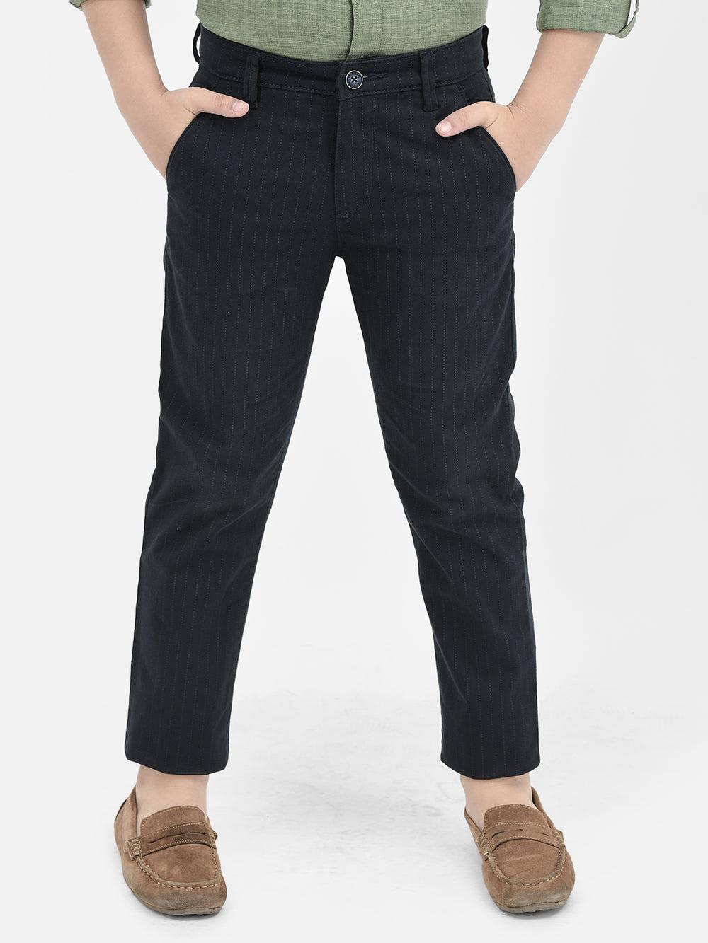 Navy Blue Vertical Stripes Trousers
