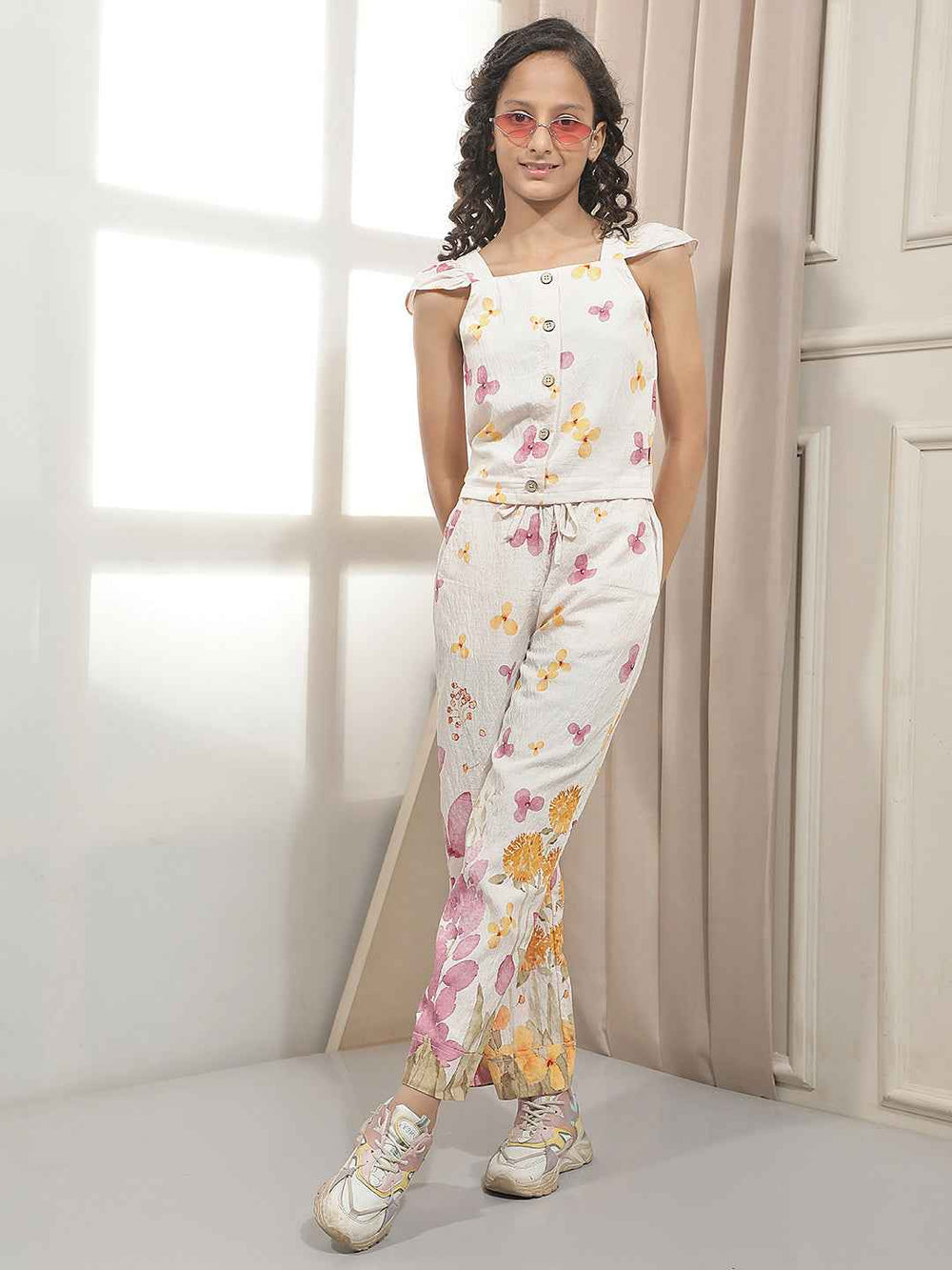 Orange Floral Print Straight Lounge Pants