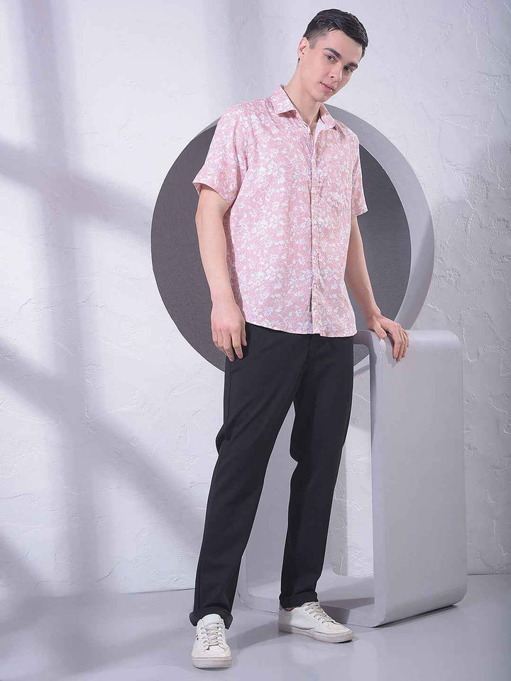 Peach Floral Print 100% Cotton Shirt