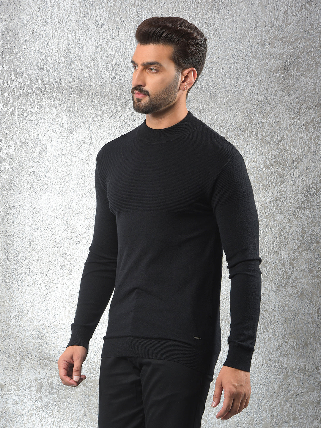 Streetwear Black Jacquard Sweater