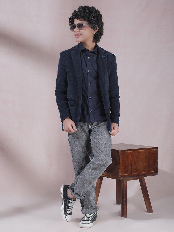 Navy Blue Notched Lapel Blazer