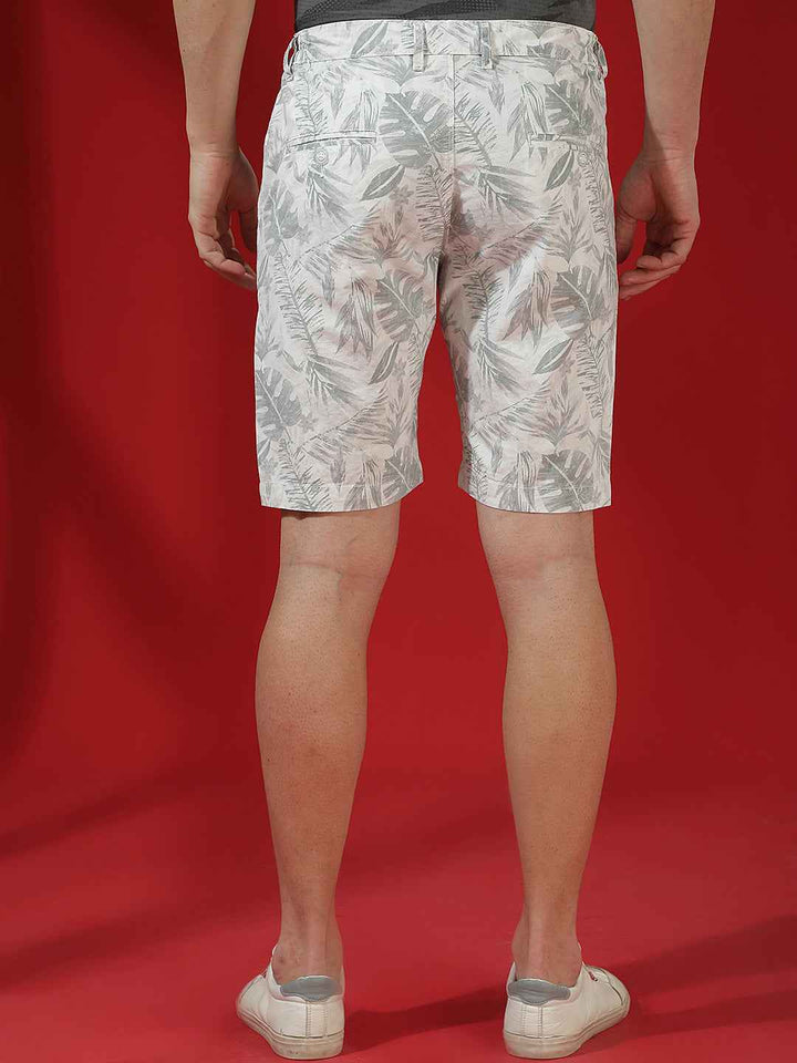 NeoBotanic Grey Leaf Print Shorts