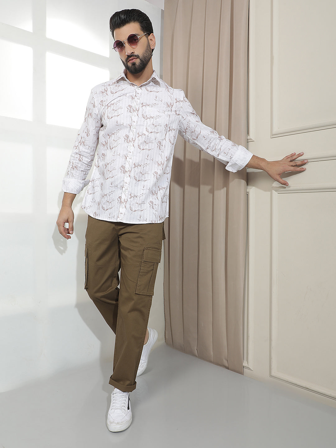 White Floral Print Shirt